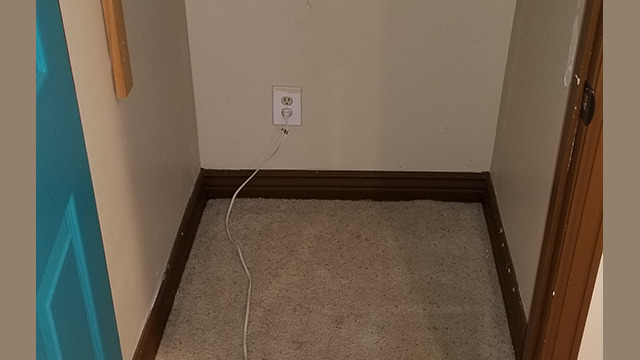 Basement room corner during the remodel.