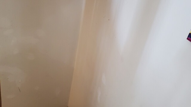 Painted basement door and adjoining wall.