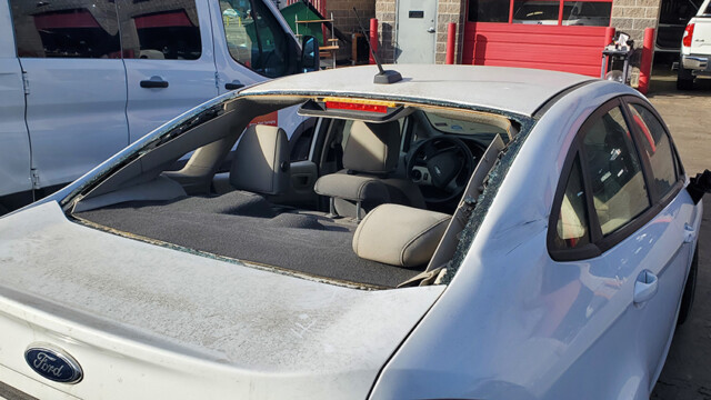Vehicle interior opened during refurbishment.
